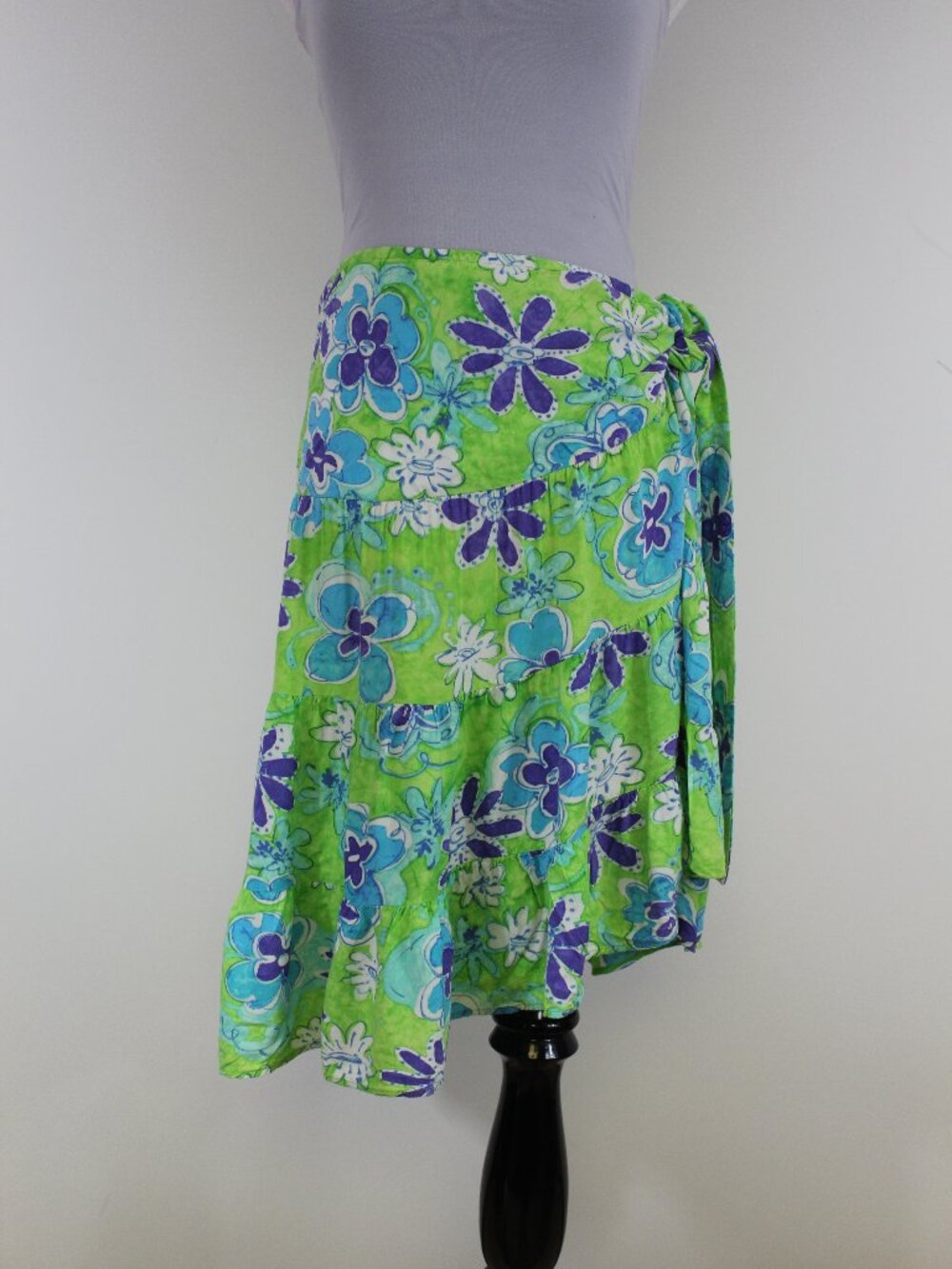 Jams World Asymmetric Wrap Skirt Flower Pop Hawaii Rayon Tie Waist Boho Resort M